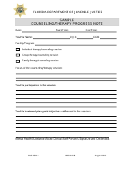 Document preview: DJJ Form MHSA018 Counseling/Therapy Progress Note - Sample - Florida