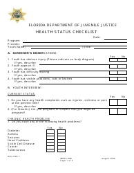 DJJ Form MHSA008 Health Status Checklist - Florida