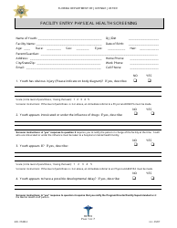 Document preview: DJJ Form HS010 Facility Entry Physical Health Screening - Florida