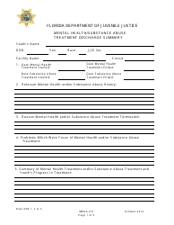 DJJ Form MHSA011 Mental Health/Substance Abuse Treatment Discharge Summary - Florida
