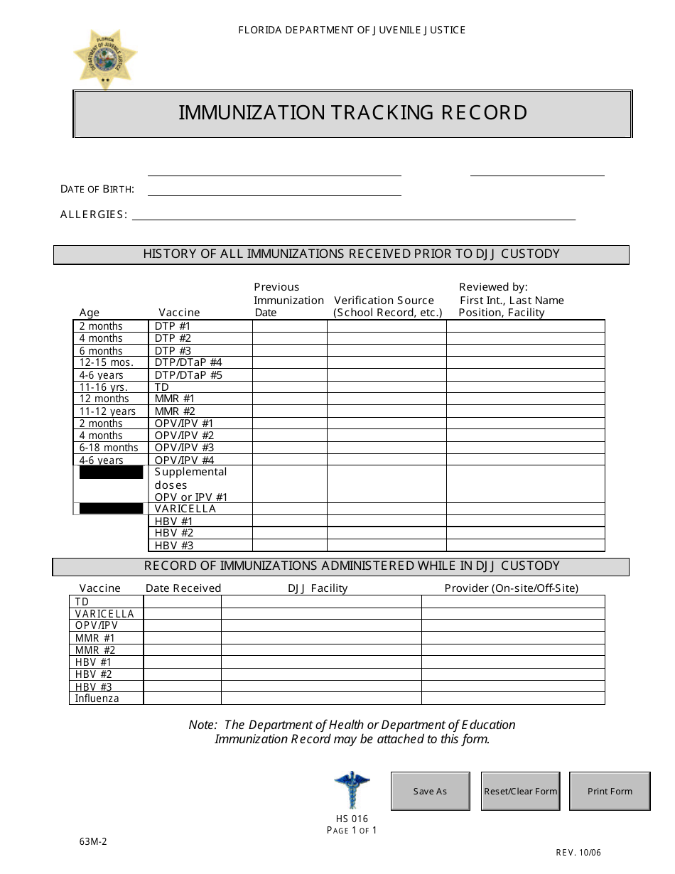 DJJ Form HS016 Fill Out, Sign Online and Download Fillable PDF