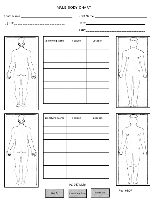DJJ Form HS047 Male Body Chart - Florida
