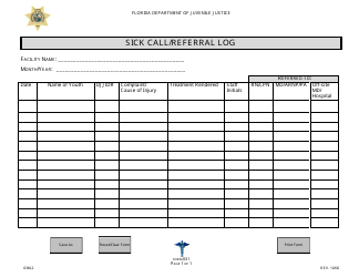 Document preview: DJJ Form HS031 Sick Call/Referral Log - Florida