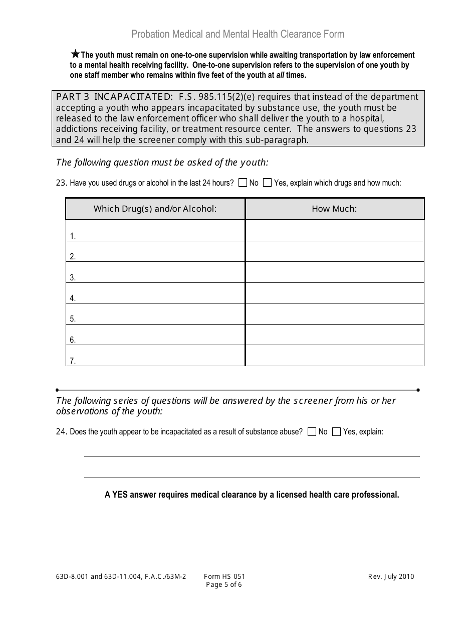 DJJ Form HS051 - Fill Out, Sign Online and Download Fillable PDF ...