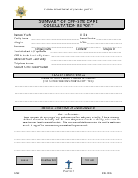 Document preview: DJJ Form HS033 Summary of off-Site Care Consultation Report - Florida