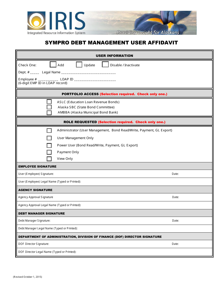 Sympro Debt Management User Affidavit Form - Alaska, Page 3
