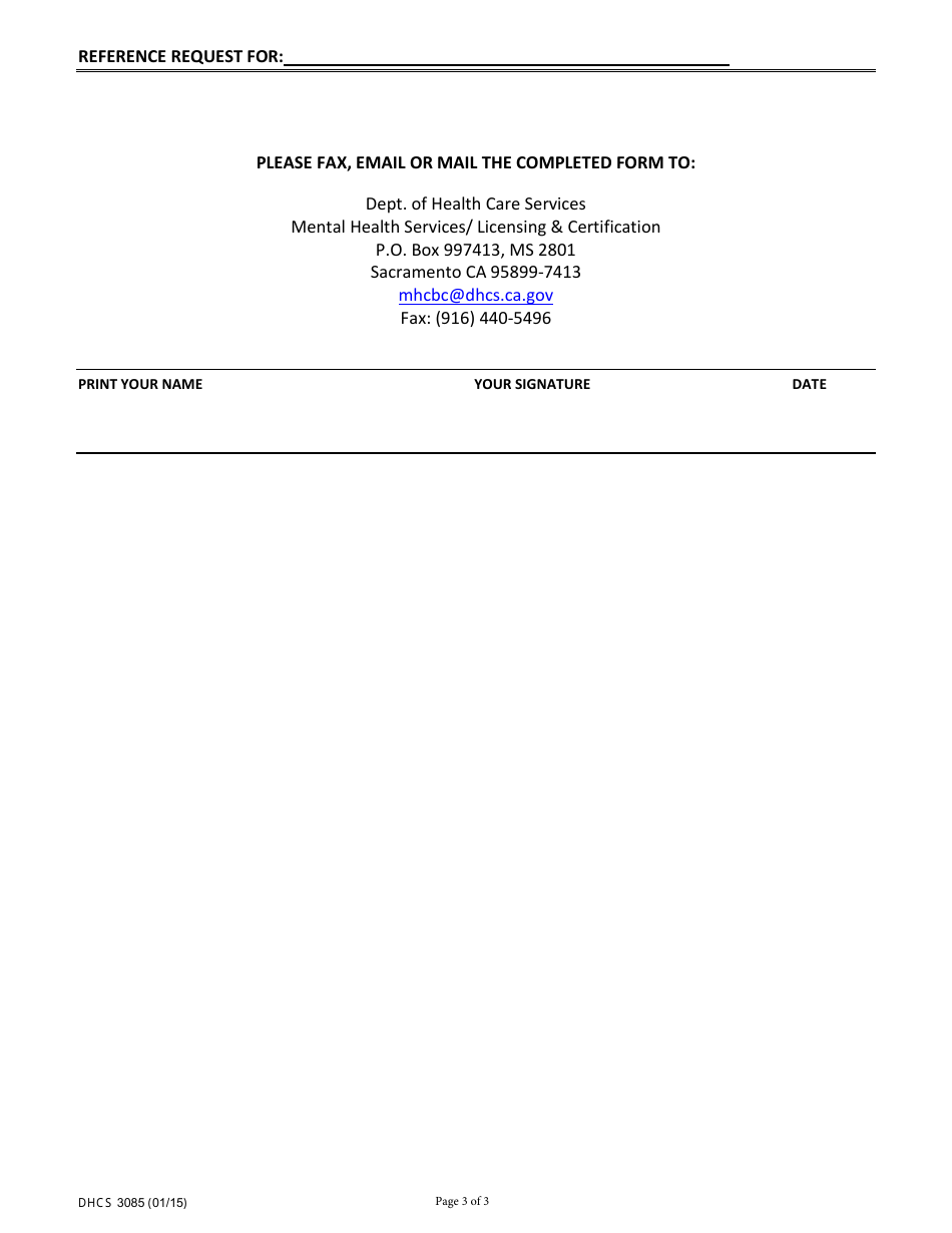 Form DHCS3085 Criminal Background Check: Character Reference - California, Page 3