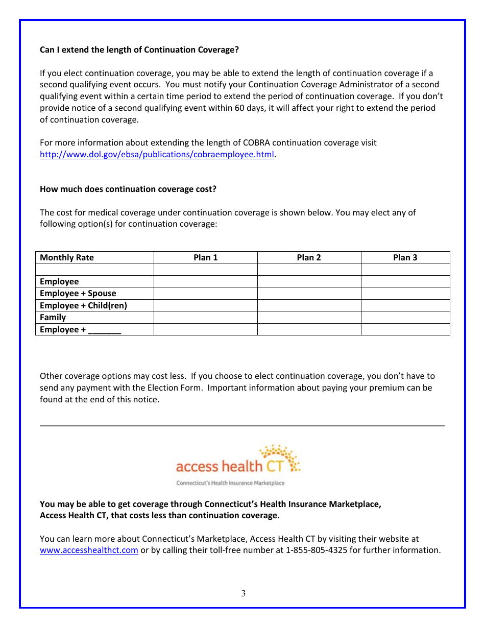 Connecticut Continuation Coverage Election Notice Form - Connecticut, Page 3