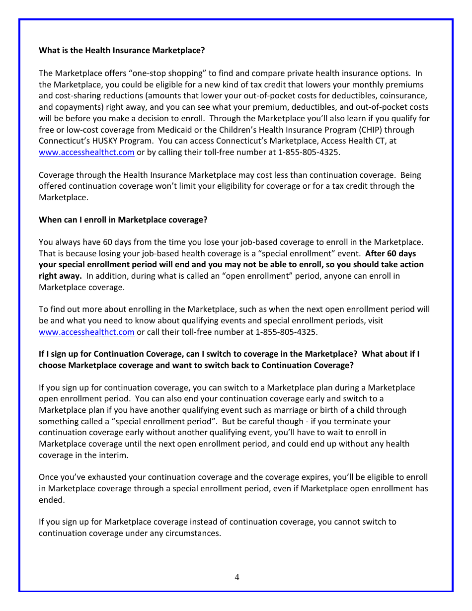 Connecticut Continuation Coverage Election Notice Form - Connecticut, Page 4