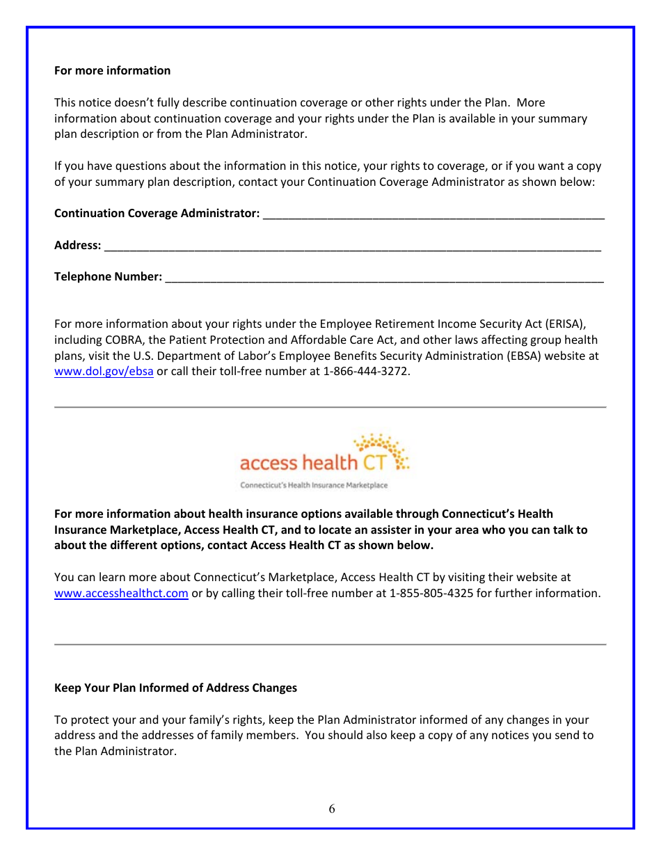 Connecticut Continuation Coverage Election Notice Form - Connecticut, Page 6
