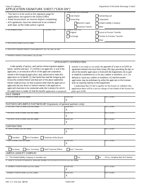 Form ABC-211-SIG  Printable Pdf