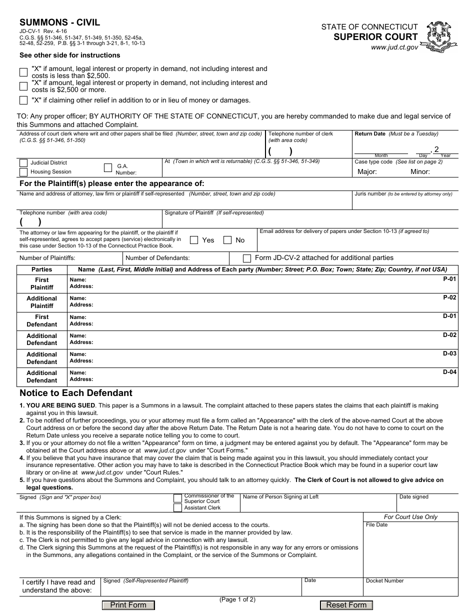 Form JD-CV-1 - Fill Out, Sign Online and Download Fillable PDF ...