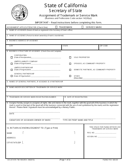 Form TM108  Printable Pdf