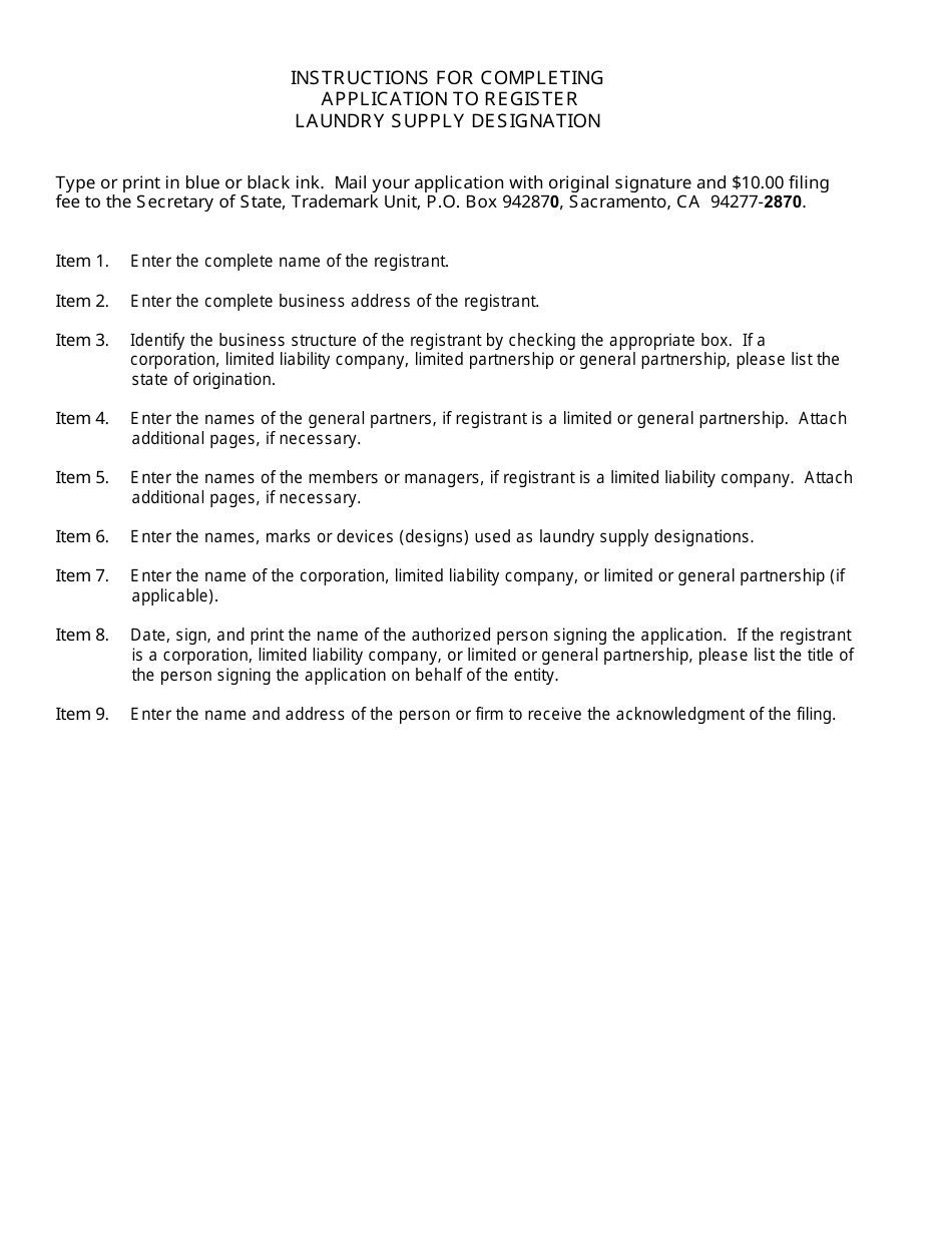Form TM / LM119 Application to Register Laundry Supply Designation - California, Page 2