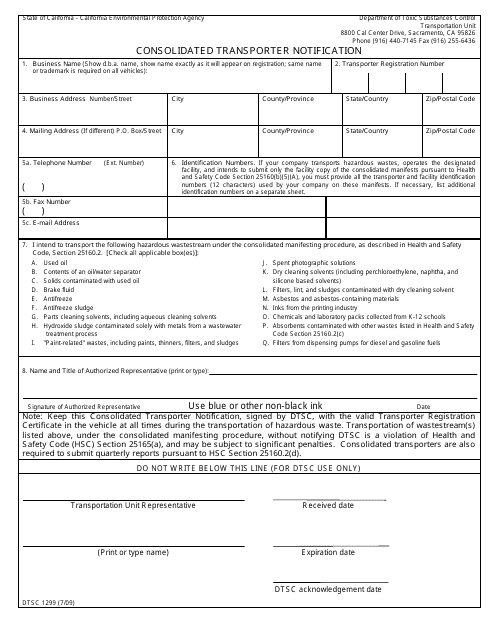 DTSC Form 1299  Printable Pdf