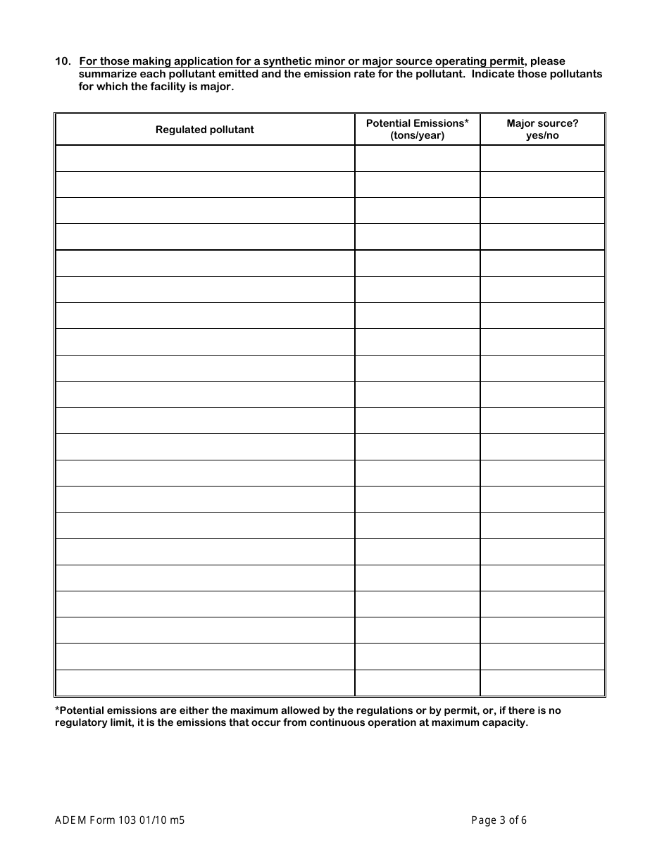 ADEM Form 103 Construction / Operating Permit Application Facility Identification Form - Alabama, Page 4