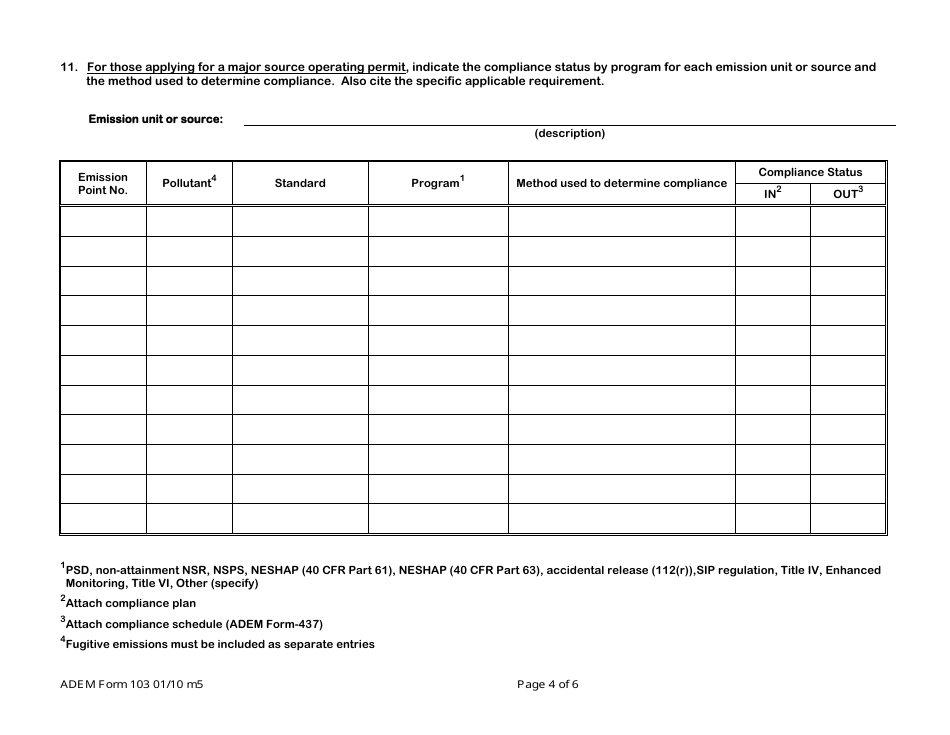 ADEM Form 103 Construction / Operating Permit Application Facility Identification Form - Alabama, Page 5