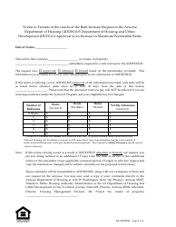 Form RA-9 &quot;Tenant Notice for Rent Increase&quot; - Arizona