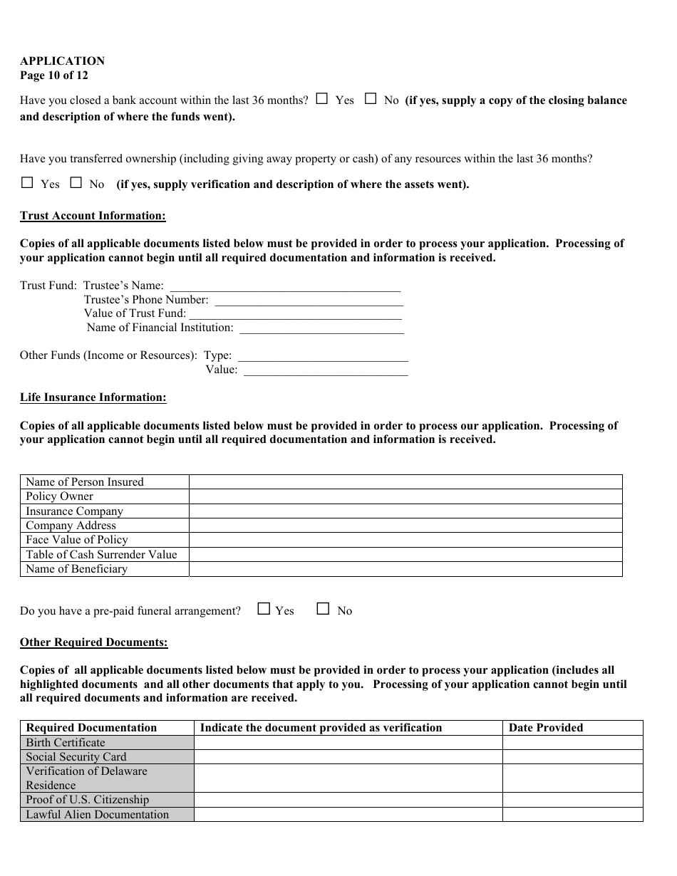 Form 09 / ADMIN Application for Services - Delaware, Page 12