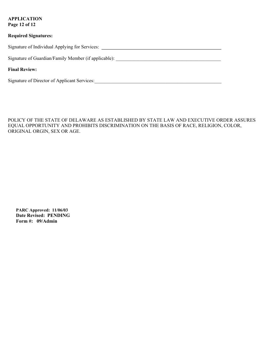 Form 09 / ADMIN Application for Services - Delaware, Page 14