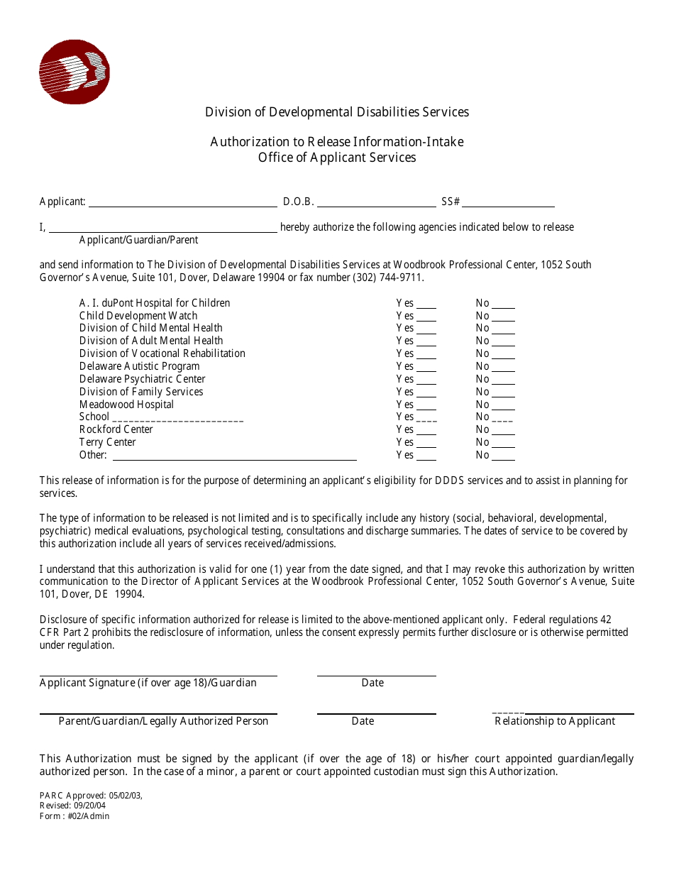 Form 09 / ADMIN Application for Services - Delaware, Page 15