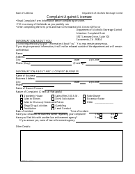Document preview: Form ABC099-E Complaint Against Licensee - California