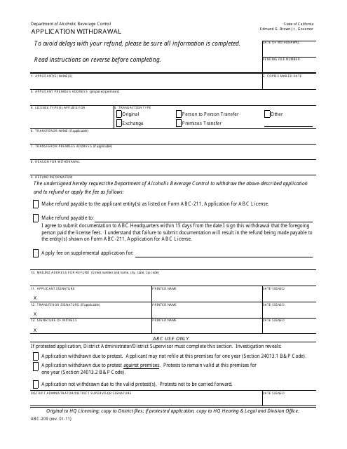 Form ABC-209  Printable Pdf