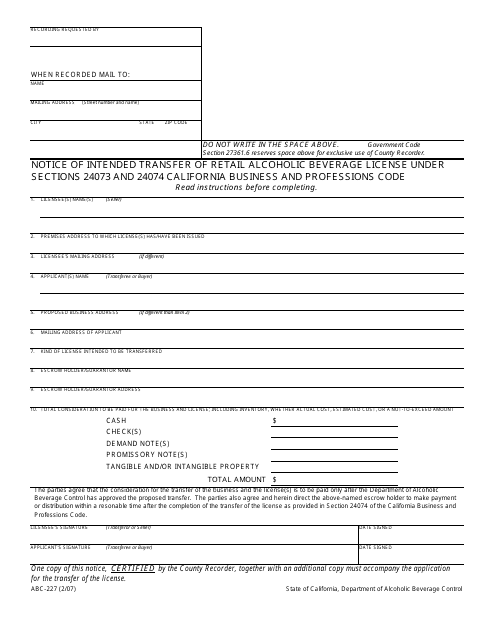 Form ABC-227  Printable Pdf