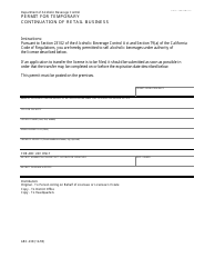 Document preview: Form ABC-238 Permit for Temporary Continuation of Retail Business - California