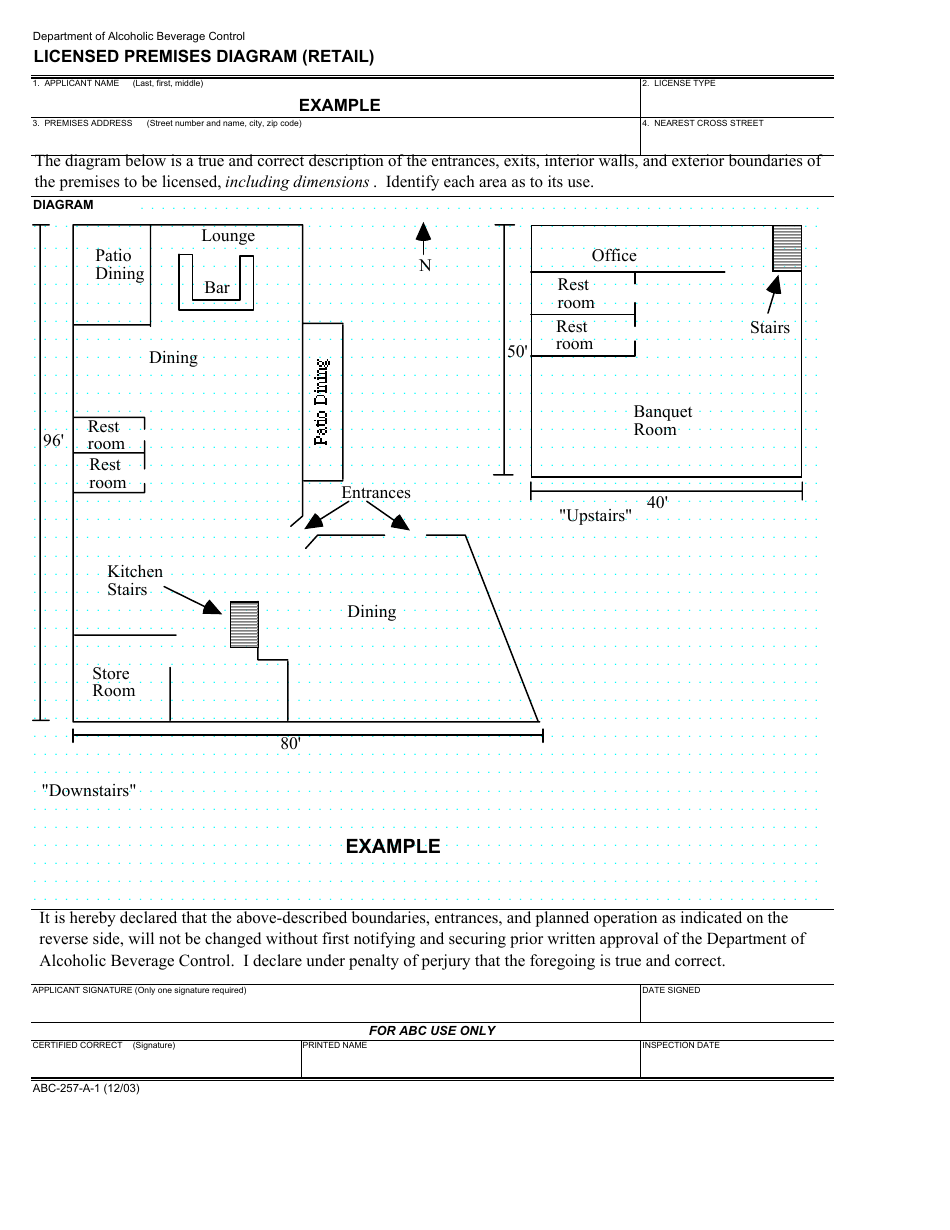 Form ABC-257-A-1 Example a of Licensed Premises Diagram (Retail) - California, Page 1