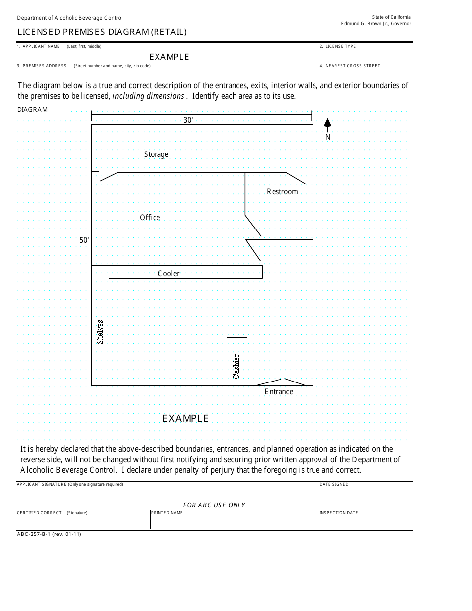 Form ABC-257-B-1 Example B of Licensed Premises Diagram (Retail) - California, Page 1