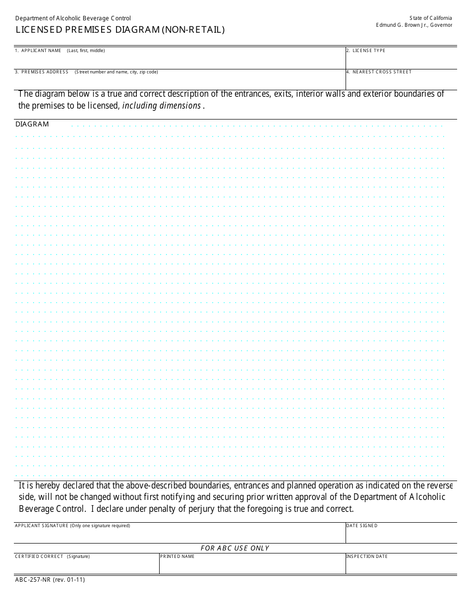 Form ABC-257-NR Licensed Premises Diagram (Non-retail) - California, Page 1