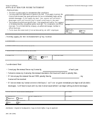 Document preview: Form ABC-292 Application for Reinstatement - California
