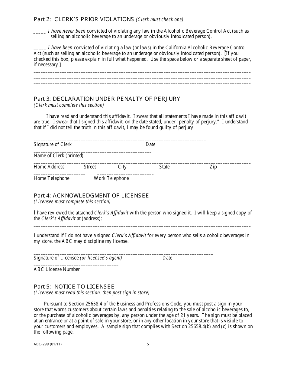 Form Abc 299 Fill Out Sign Online And Download Fillable Pdf