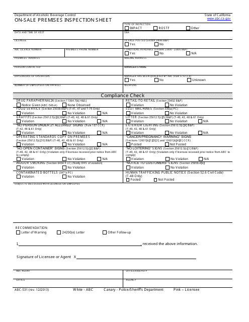 Form ABC-531  Printable Pdf