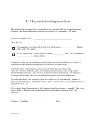 Form ABC-811 P-12 Request/Acknowledgement Form - California