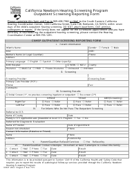 Document preview: Form NHSP200-1 Outpatient Screening Reporting Form - Region C - California Newborn Hearing Screening Program - California