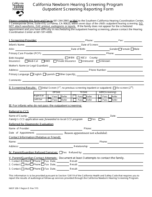 Form NHSP200-1  Printable Pdf