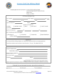 &quot;Arizona Gold Star Military Medal Application Form&quot; - Arizona