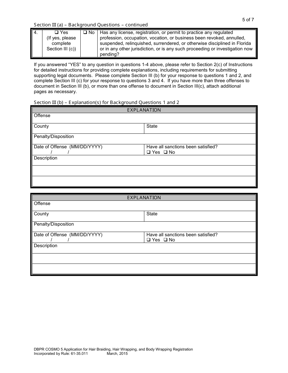 Form DBPR COSMO5 - Fill Out, Sign Online and Download Printable PDF ...