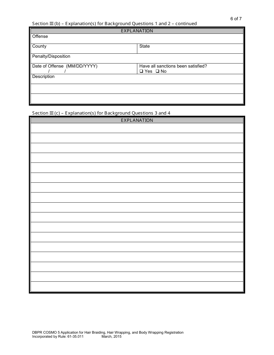 Form DBPR COSMO5 Application for Hair Braiding, Hair Wrapping and Body Wrapping Registration - Florida, Page 6