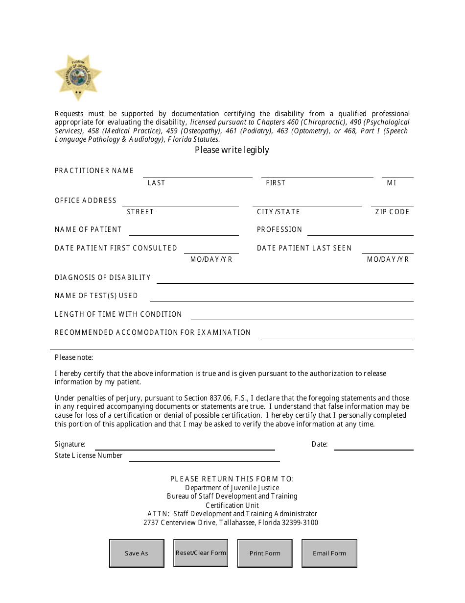 Application for Individuals Requesting Special Examination Accommodations - Florida, Page 3