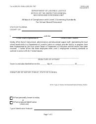 DJJ Form IG/BSU-008 &quot;Affidavit of Compliance With Level 2 Screening Standards for School Board Personnel&quot; - Florida