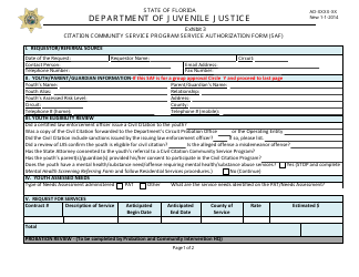 Document preview: Exhibit 3 Citation Community Service Program Service Authorization Form (Saf) - Florida