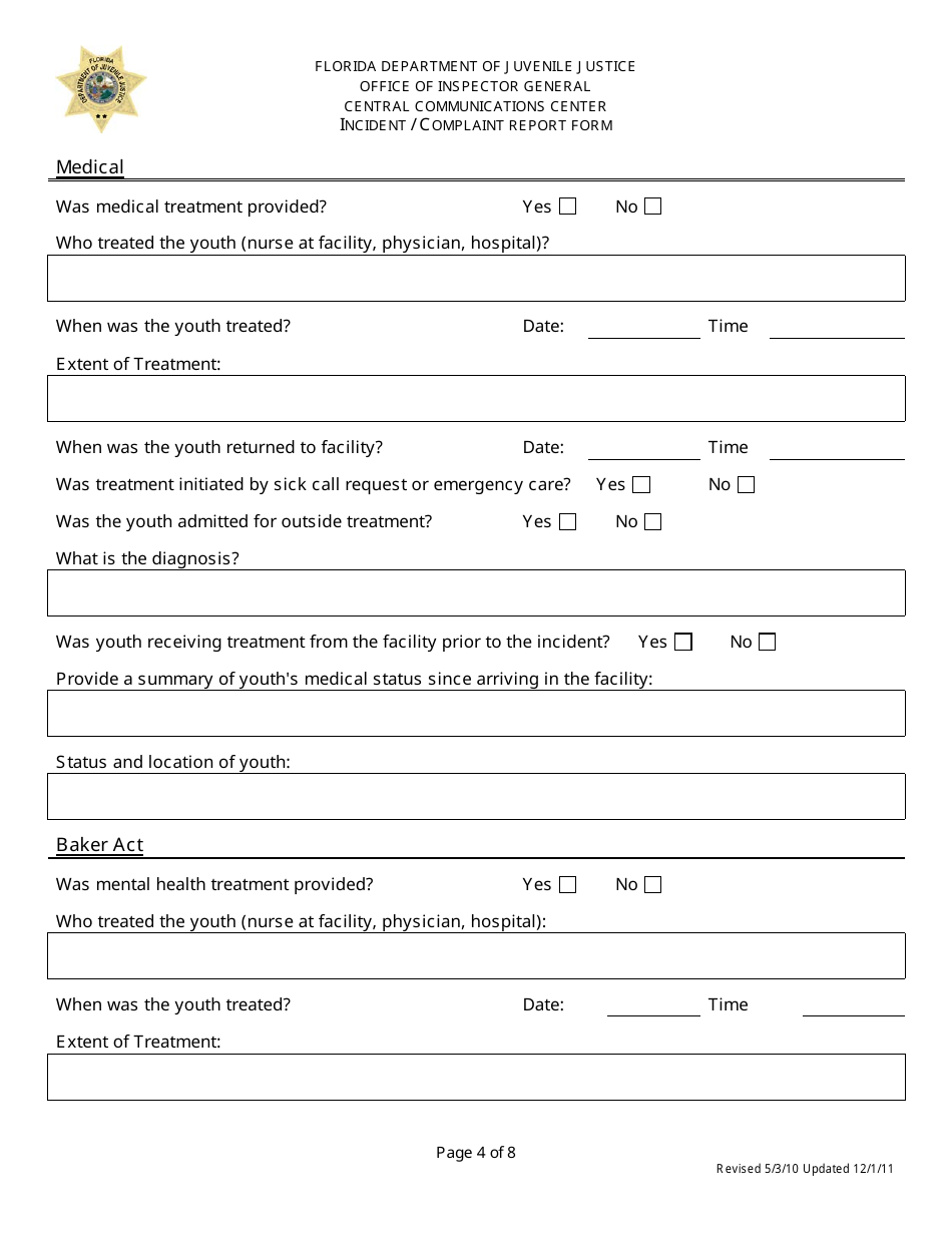 Incident / Complaint Report Form - Florida, Page 4
