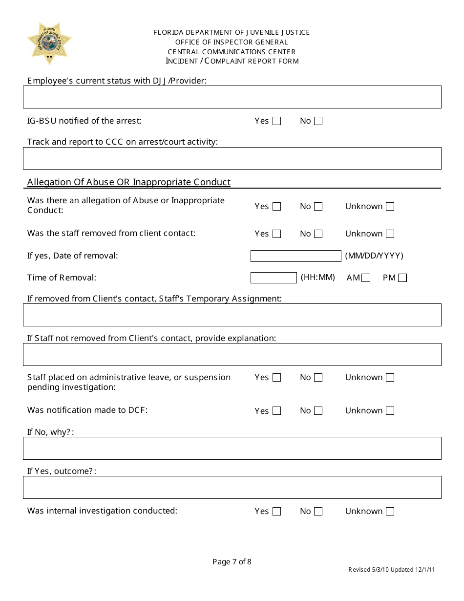 Incident / Complaint Report Form - Florida, Page 7