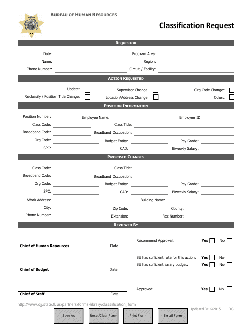 Classification Request Form - Florida Download Pdf