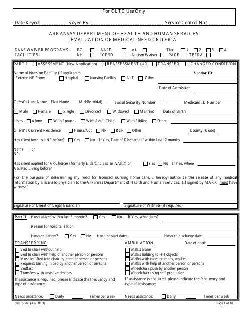 Form DHHS-703  Printable Pdf