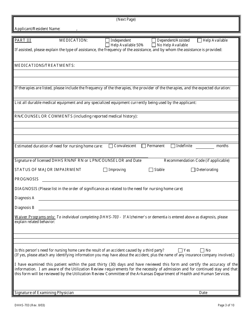 Form DHHS-703 Evaluation of Medical Need Criteria - Arkansas, Page 3