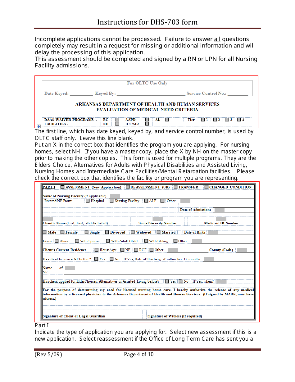 Form DHHS-703 Evaluation of Medical Need Criteria - Arkansas, Page 4